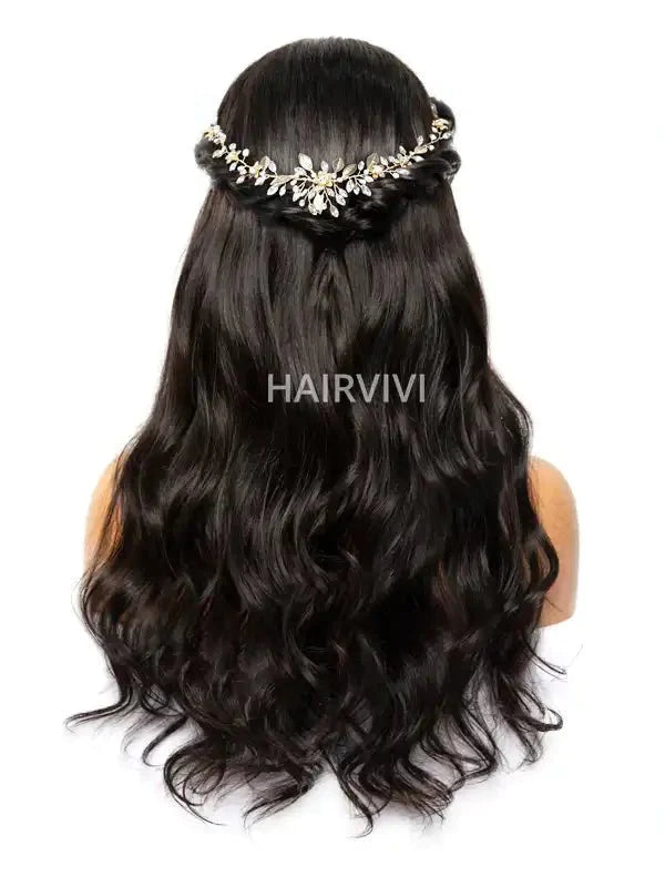 Hairvivi Gold Leaves and Crystal Blooms Wedding Hair Vine (3870 Points)