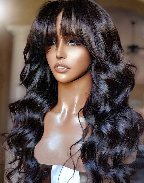 Jessies Wig Body Wave 13x6 Lace Front Wig With Bangs Full Machine Made Wig Brazilian Human Hair Wigs Glueless Wig