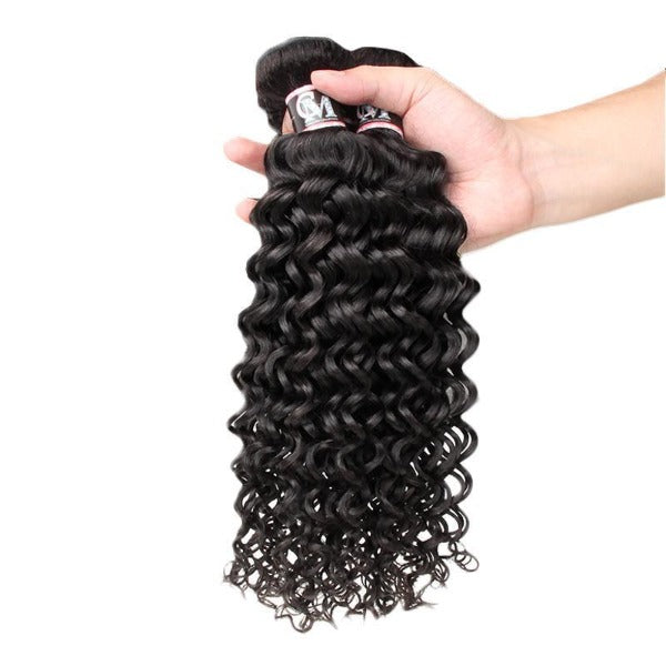 CurlyMe Water Wave Virgin Human Hair 4 Bundles with 4x4/5x5 Closure Natural Black