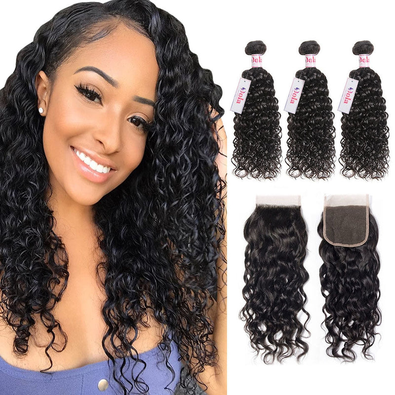 Dola Hair 5X5 HD Lace Closure With Virgin Brazilian Hair Water Wave Bundles