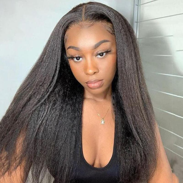 Yaki Straight Human Hair Wigs 4x4 Lace Closure Wigs Natural Hairline Preplucked With Baby Hair