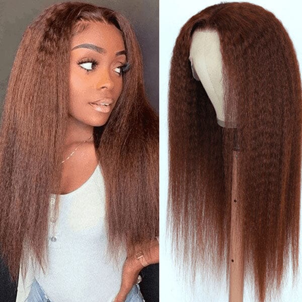 Aligrace 13x4 Lace Kinky Straight Wig Reddish Brown Color